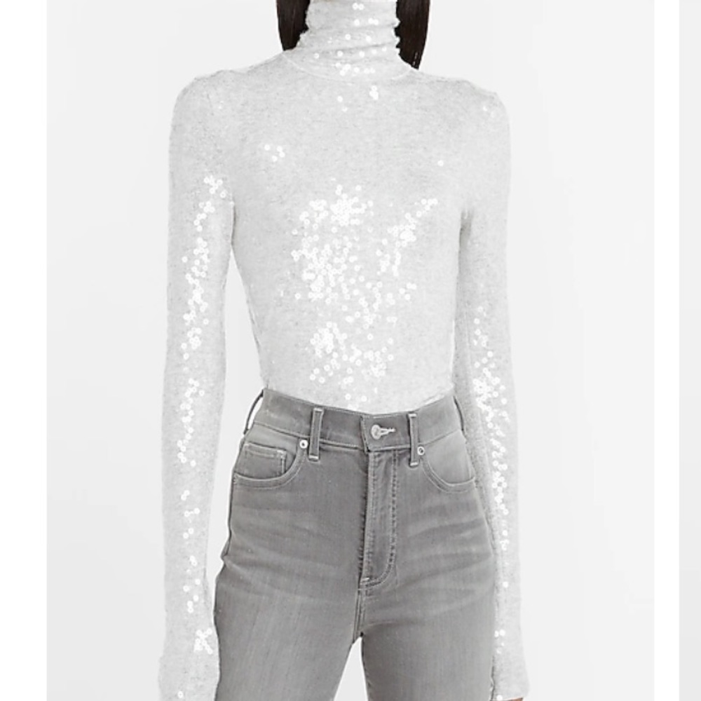 Tan Sequin Long Sleeve Top XS